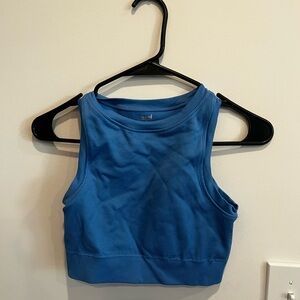 Women's Blue Ribbed Cropped Tank Top